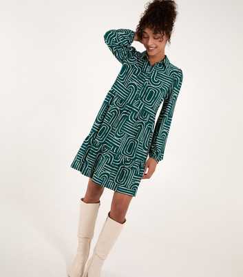 Blue Vanilla Green Line Print Mini Smock Dress