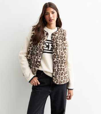 Brown Leopard Print Borg Sleeveless Jacket