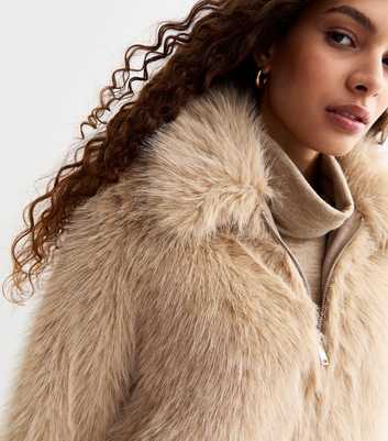 Camel Faux Fur Zipped Jacket 