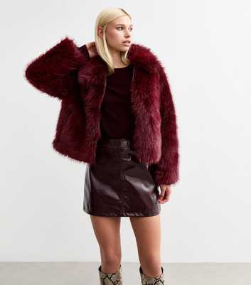 Burgundy Faux Fur Zipped Jacket