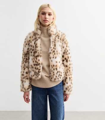 White Leopard Print Faux Fur Coat