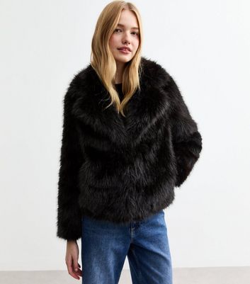 New look black fluffy coat on sale