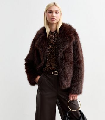 Brown Faux Fur Coat New Look