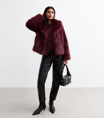 New look burgundy fur coat hotsell