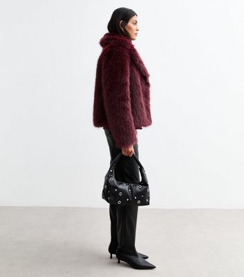 New look burgundy fur coat hotsell