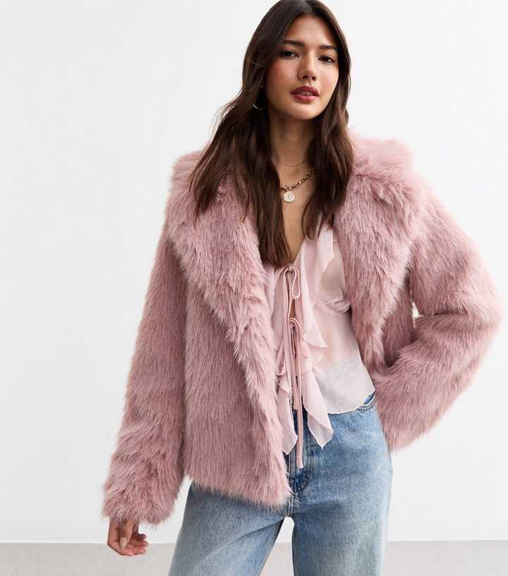 Pale Pink Shaggy Faux Fur Coat | New Look