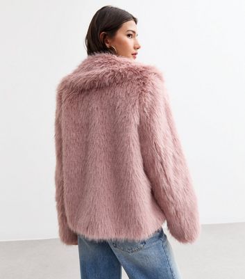 Pale Pink Shaggy Faux Fur Coat New Look