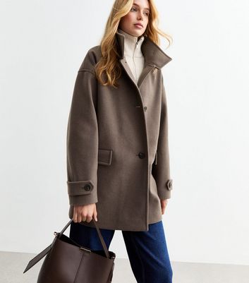 Beige Woven Collared Pea Coat New Look