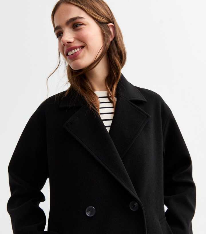 Black Double Breasted Pea Coat New Look
