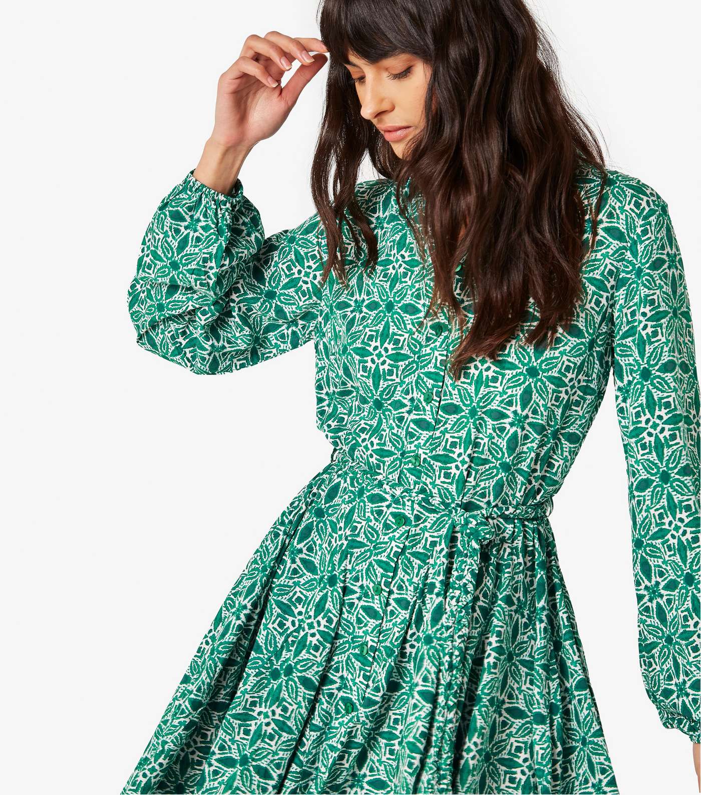 Apricot Green Mini Shirt Dress Image 4