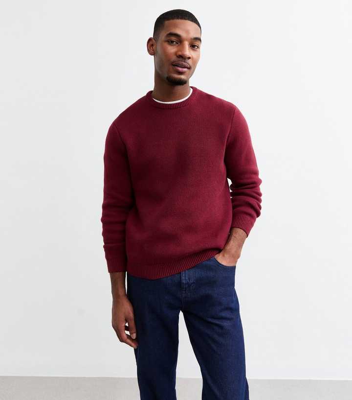 Premium Burgundy Relaxed Heavyweight Knit Crew Neck Jumper