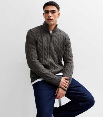 Dark Grey Slim Quarter Zip Cable Knit Jumper