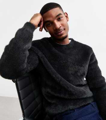 Black Relaxed Fluffy Knit Jumper