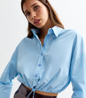 Blue Drawstring Hem Poplin Crop Shirt | New Look