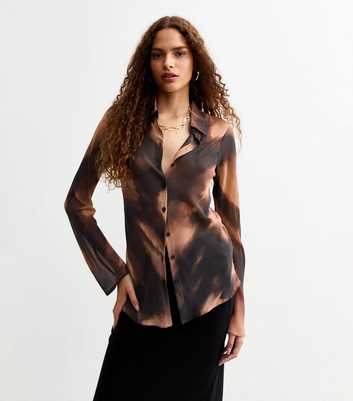 Black Abstract Print Chiffon Shirt