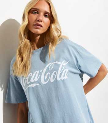 Blue Cotton Coca Cola Slogan Oversized T-Shirt