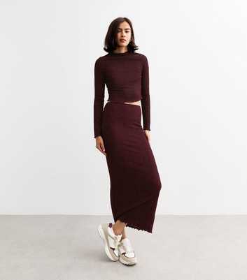 Burgundy Textured Midi Skirt 