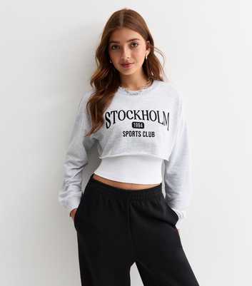 Girls Grey Stockholm Logo Cropped Sweatshirt