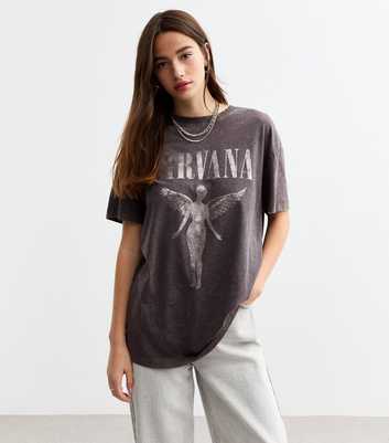 Dark Grey Foil Nirvana Slogan T-Shirt