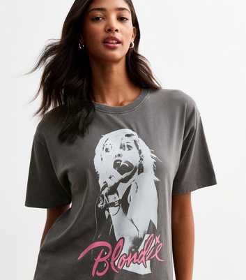 Dark Grey Blondie Print Acid T-Shirt