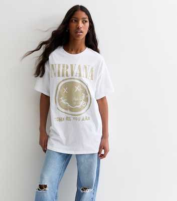 Girls White Oversized Nirvana Slogan Print T-Shirt