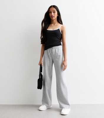 Girls Grey Pinstriped Wide Leg Joggers