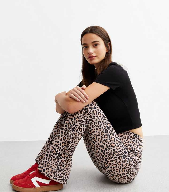 Brown Leopard Print Flared Leggings
