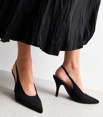 Black Suedette Slingback Stiletto Heel Court Shoes