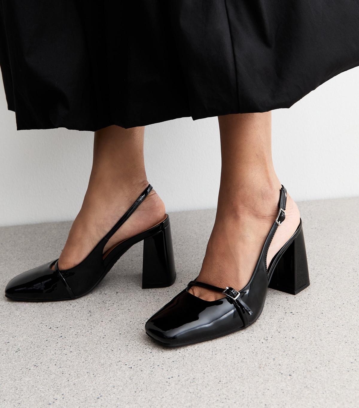 Women's Black Patent Buckled Slingback Pumps New Look