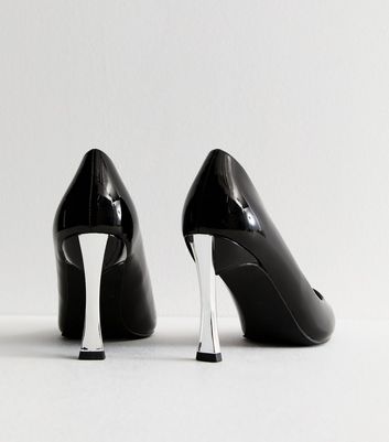 Black Patent Metal Stiletto Heel Court Shoes