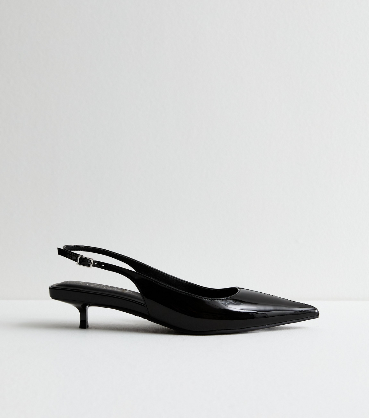 Women's Black Patent Slingback Kitten Heel Court Shoes New Look