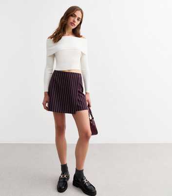 Burgundy Pinstriped Wrap Skort