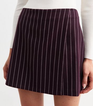 Burgundy Pinstriped Wrap Skort New Look