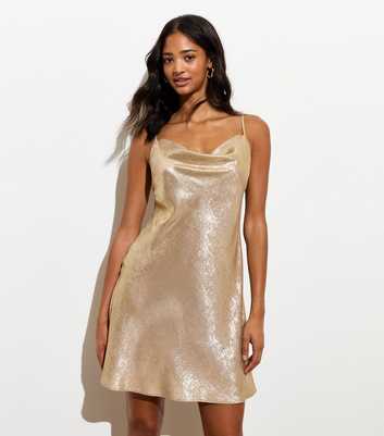 Gold Cowl Neck Strappy Mini Dress