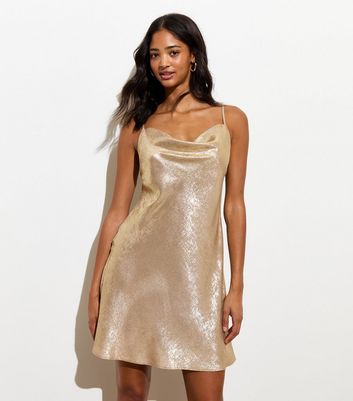 Gold Cowl Neck Strappy Mini Dress New Look