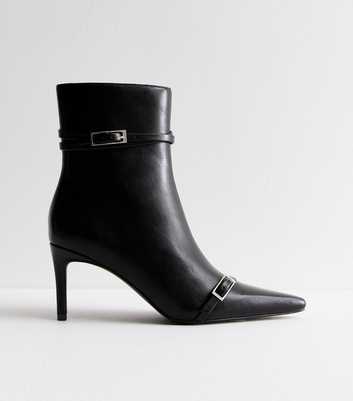 Black Leather-Look Heel Ankle Boots