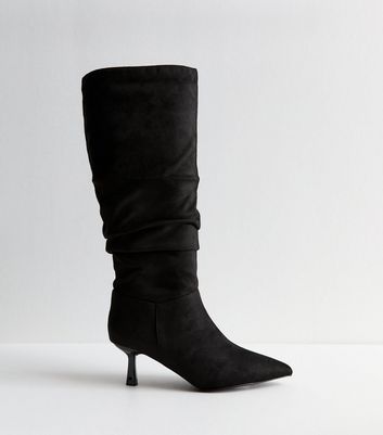 Wide Fit Black Ruched Suedette Knee High Boots New Look