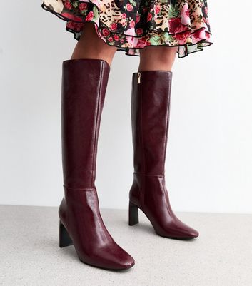 Ladies burgundy knee high boots on sale