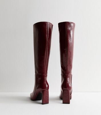 Burgundy Knee High Heeled Boots New Look Vegan