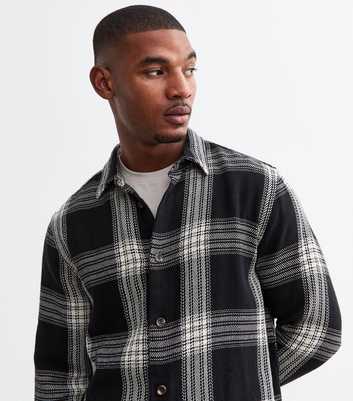 Black Relaxed Brushed Cotton Checked Overshirt 