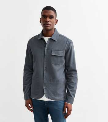 Grey Flap Pocket Cotton Shacket 