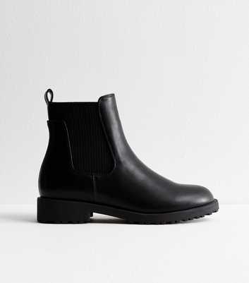 Black Leather-Look Chelsea Boots