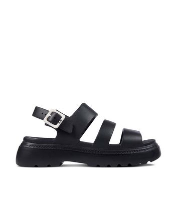 JuJu Sunny Black Chunky Jelly Fisherman Sandals | New Look