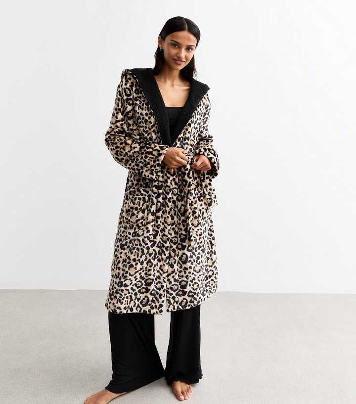 Brown Leopard Print Fleece Dressing Gown