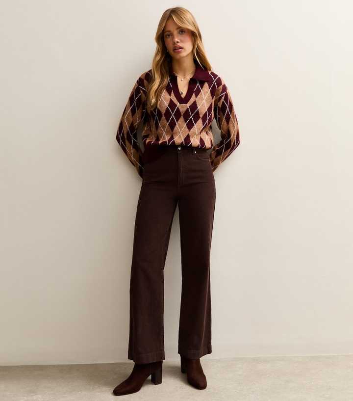 Brown Cotton Corduroy Wide Leg Trousers