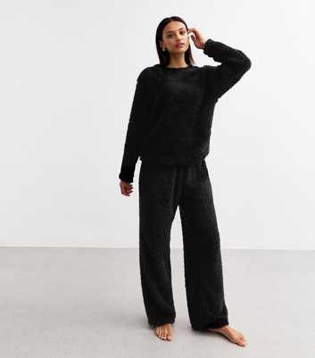 Black Wide Leg Borg Joggers