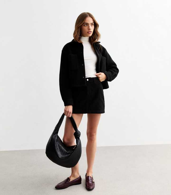 Black Corduroy Mini Skirt