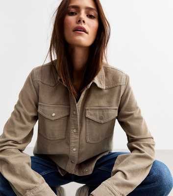 Beige Buttoned Corduroy Overshirt