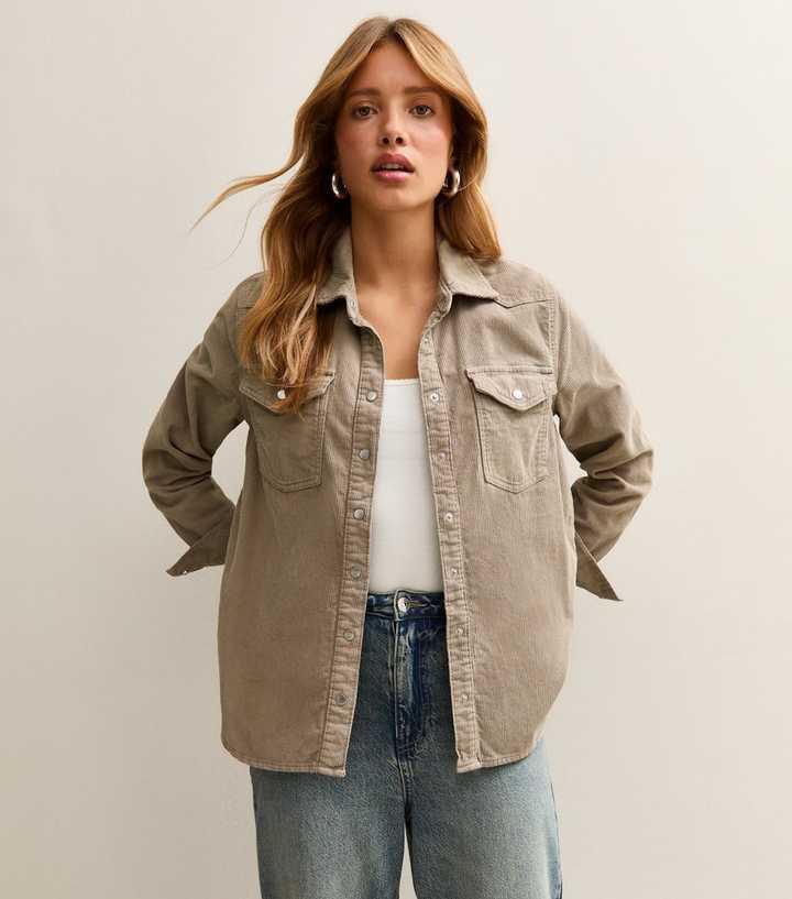 Beige Buttoned Corduroy Overshirt New Look