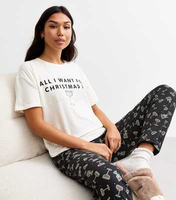 White Christmas Champagne Print Pyjama Set